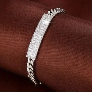 White Gold Plated Diamond Studded Cuban Chain Bracelet